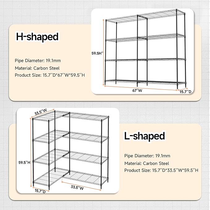 M MZG 4 Tiers Storage Shelves Load 1200LBS, Metal Shelving Wire Metal Shelving Unit Shelves for Storage Adjustable Garage Shelving for Pantry Kitchen Garage Black 15.8" D x 33.5" W x 59.5" H