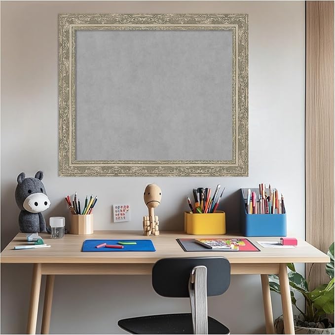 Amanti Art Silver Framed Magnetic Board 24x28 Medium Vision Board for use with Magnets, 100% Metal Sheet to Display Items as Office Decor or for Home Organization in mudroom, Kitchen or Kids Room