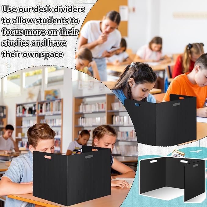 24 Pcs Desk Dividers for Students 14 × 17.5 × 14 Inch Plastic Durable and Waterproof Privacy Folders Shields Test Dividers with Classroom Privacy Boards for School Study Teacher Supplies (Black)