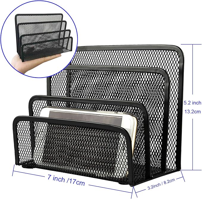 Anumit Desk Mail Organizer, File Holder Letter Sorter with 3 Vertical Upright Metal Mesh Compartments Document, Filing, Folders, Mail, Paper Organizer for Home or Office Desktop (2PCS)