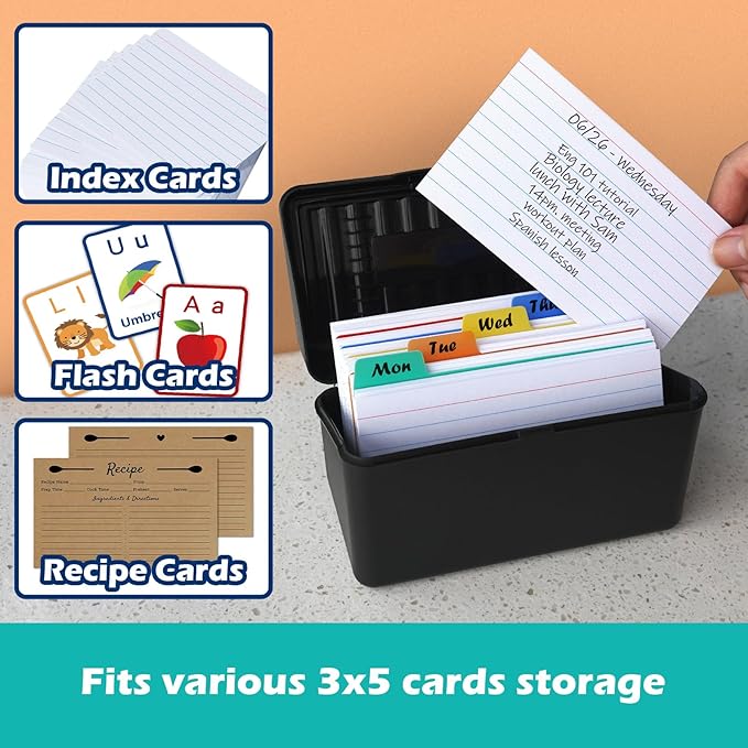Olivo Index Card Holder Box 3x5 Flash Note Card Holder Storage File Box Organizer Case for 3"x5" Cards, Teal 2 Pack