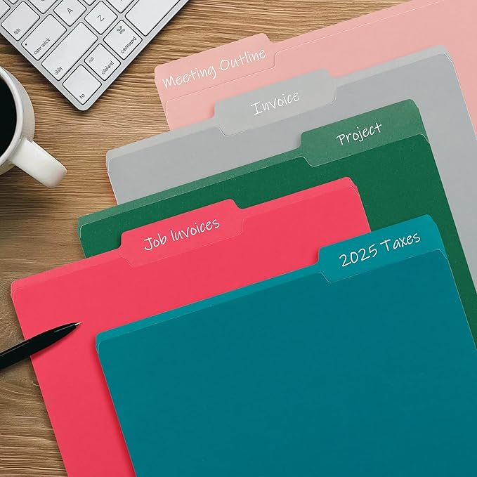 Color File Folders, 1/3-Cut Tabs, Letter Size, Assorted Colors Organizer File Folders for School Home Office Business (120, Assorted Colors)