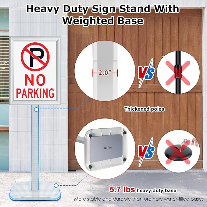 VAIIGO Heavy Duty Standing Sign Holder 11x17 Inch - Pedestal Floor Sign Stand with Weighted Base - Vertical & Horizontal View Poster/Menu Holder for Indoor/Outdoor Business Store Advertising, Silver
