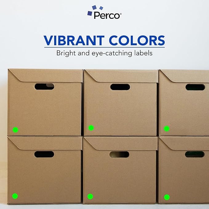 Perco Fluorescent Green 1-Inch Perforated Circle Dot Sticker Labels — 10 Rolls, 10,000 Round Stickers — with Permanent Adhesive for Inventory Management, Color Coding, Garage Sales, Crafts—Made in USA