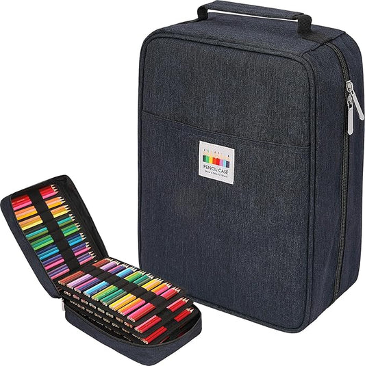 JAKAGO 274 Slots Colored Pencil Case Large Capacity Pen Holder for Artist Painter Zipper Organizer Bag for Marker Highlighter Storage Case for Office Sketch Travel Supplies(Blue)