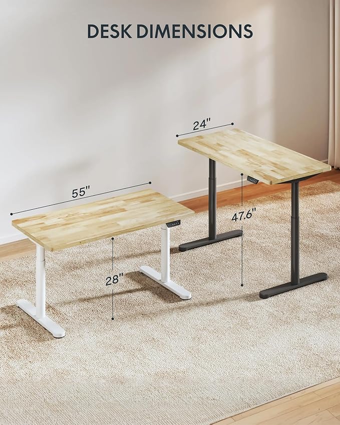 FLEXISPOT Solid Rubberwood Electric Standing Desk with Elegant Oval Legs, 55"x24" Height Adjustable Desk for Home Office & Living Spaces (White Frame)