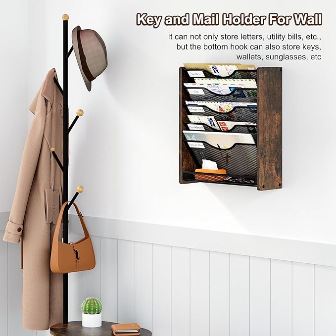 PAG-Mass Wall File Organizer,6 Tier Mesh Mail Organizer Wall Mounted,Hanging File Holder,Magazine Rack for Documents,Magazine,Literature,File,Mails,Envelopes