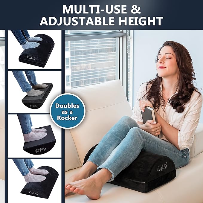 ComfiLife Foot Rest for Under Desk at Work – Adjustable Height Memory Foam Foot Stool for Under Desk, Office Chair & Gaming Chair – Ergonomic Footrest for Back & Hip Pain Relief (Black)