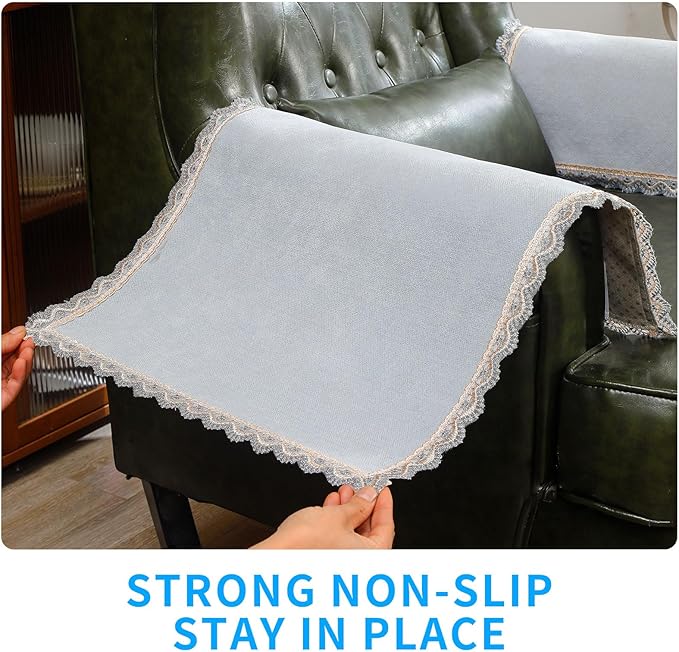 MINJIATEX Couch arm Covers,Non-Slip lace Sofa arm Covers Set of 2 Washable Sofa armrests Cover for Living Room Recliner Chair arm Cover Protectors for Leather armrest (YC-Light Gray)