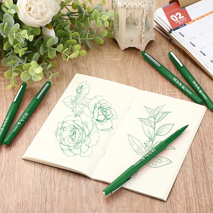 Fuyoooo 36 Pcs Felt Tip Pens 0.7mm Medium Point Colored Felt Tip Pens for Journaling Planner Writing Note-taking Art Office and School Supplies(Green)
