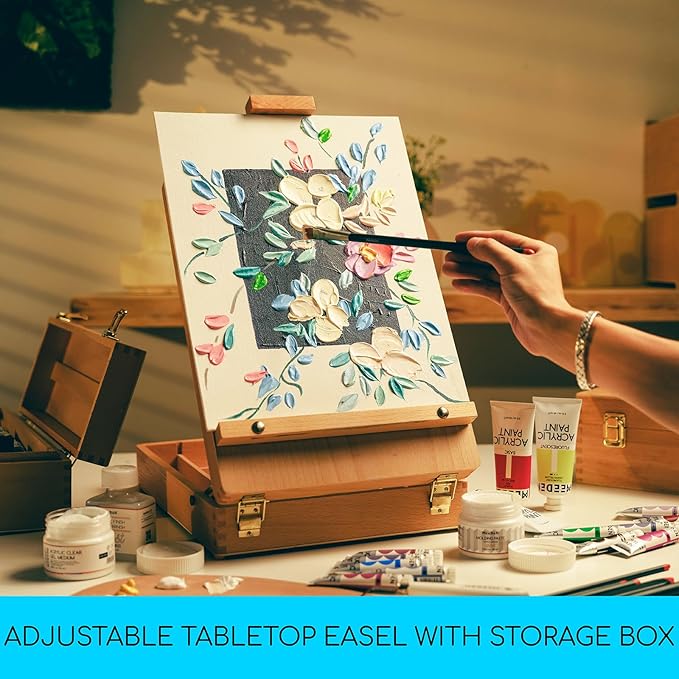 MEEDEN Tabletop Art Sketchbox Easel : Solid Beechwood Table Easels for Painting Canvas, Adjustable Desktop Easel - Art Supply Storage Box for Adults & Artist