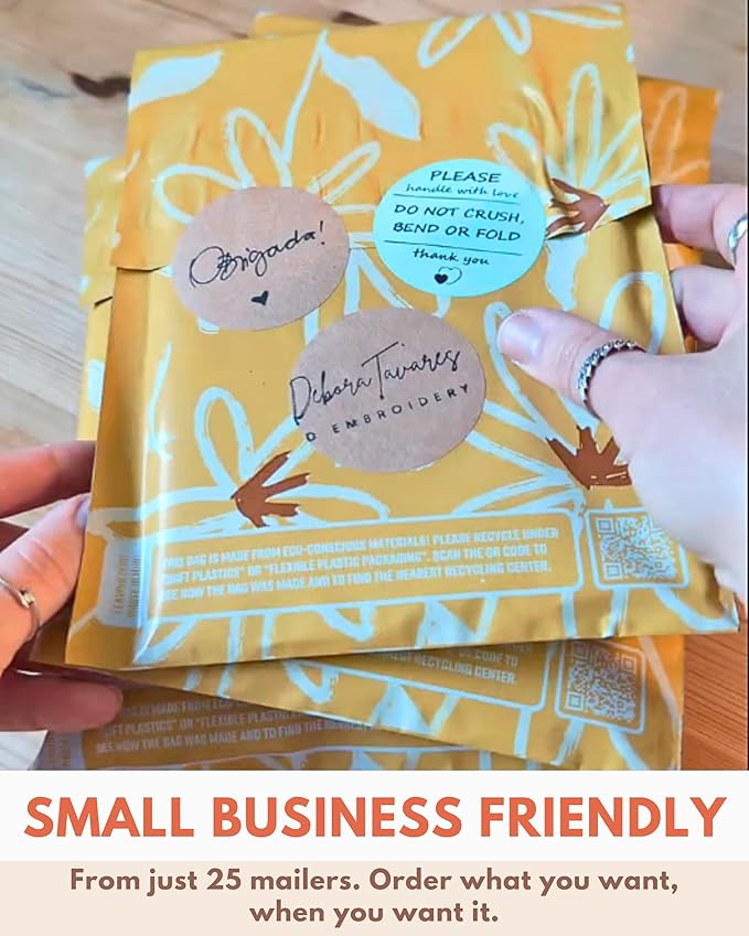 Poly Mailers 6 x 9 Inch - 100 pack Biodegradable Shipping Bags for Stationery and Small Accessories - Impack Self-Seal Waterproof Thick Mailing Envelope for Small Items - Golden Pencil Floral