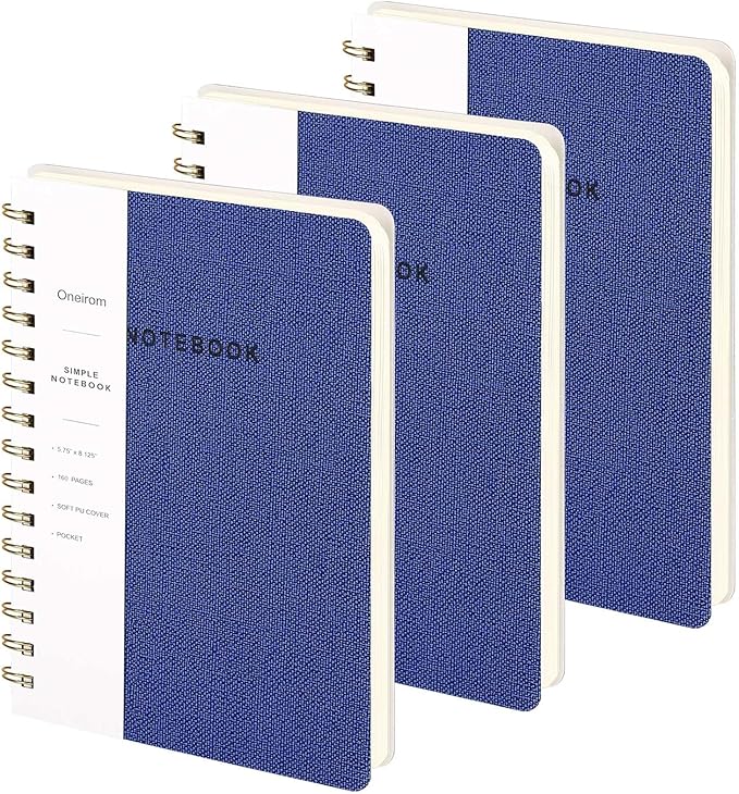 Spiral Notebook-5.75" x 8.125" College Ruled Journal with Inner Pockets and 160 Pages,PU Leather Cover Business Journal, Twin-Wire Binding Notebook Perfect for Office & Home School Supplies 3 pack Navy Blue