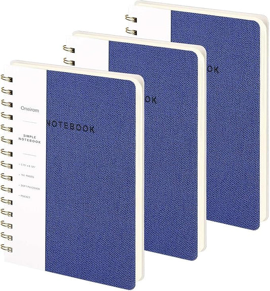 Spiral Notebook-5.75" x 8.125" College Ruled Journal with Inner Pockets and 160 Pages,PU Leather Cover Business Journal, Twin-Wire Binding Notebook Perfect for Office & Home School Supplies 3 pack Navy Blue