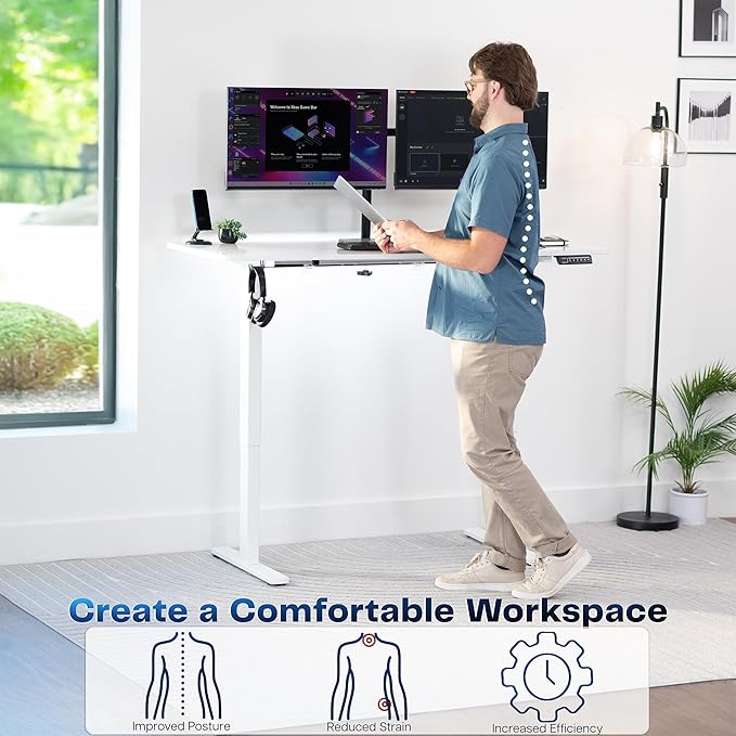 VIVO Electric Dry Erase 60 x 24 in Standing Desk, Memory Height Adjustment, 1B Series, Holds 220 lbs, Whiteboard Top White Frame, DESK-KIT-1W6WE