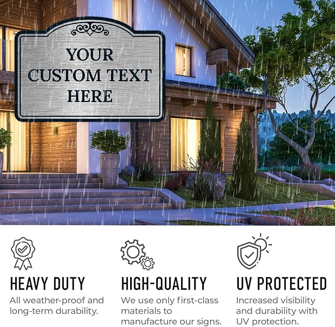Custom Decorative Sign, Personalized Metal Sign for Business, Driveway, Home, Airbnb, Office Door Plaque, Brushed Nickel Sign, 14x10 Inches, ACM, Fade Resistant, Made in USA by Sigo Signs