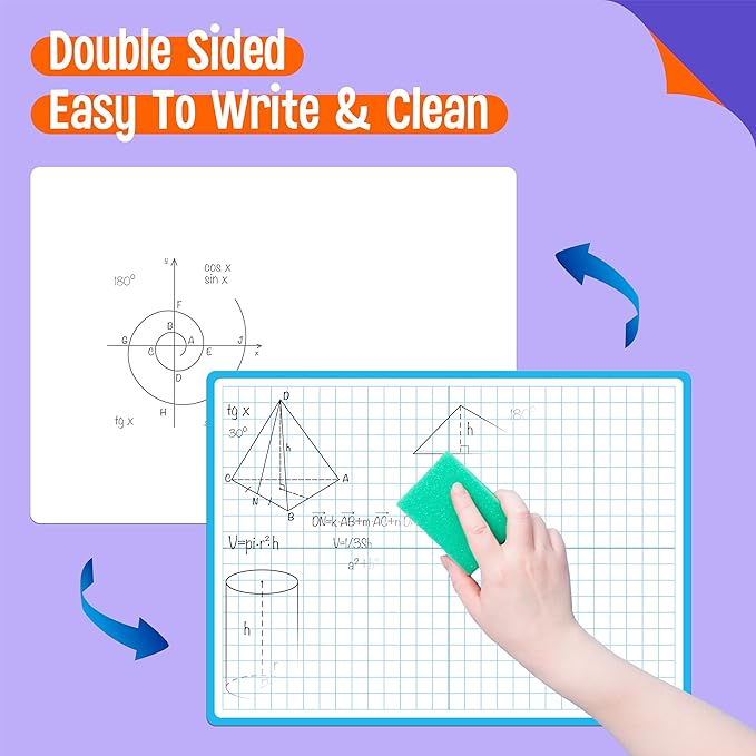 8 Packs XY Axis Graph Dry Erase Board, Double Sided Dry Erase Board Writable and Erasable Math Learning White Board for Kids, Students, Classroom and Home (Each Measures 12” x 9”)