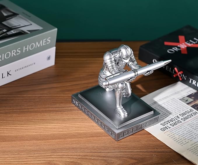 HDMbigmi Knight Pen Holder Pen Stand Desk Organizers and Accessories Resin Pencil Holder as Gift with a Fancy Pen for Office and Home Desk Organizer (Silver)