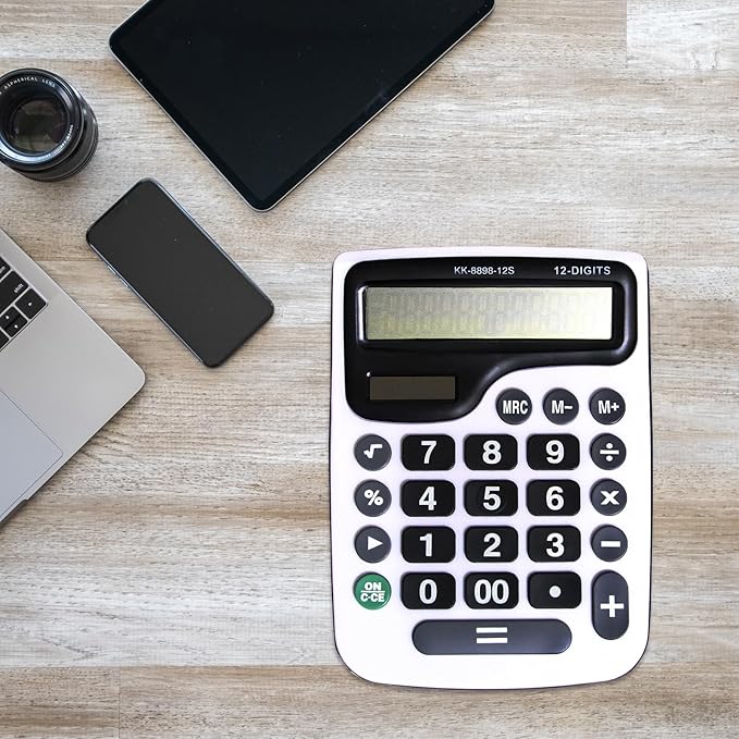 YEBMoo 12 Digit Desktop Calculator with Large LCD Display and Sensitive Button, Dual Solar Power and Battery, Standard Function for Office (YE8898)