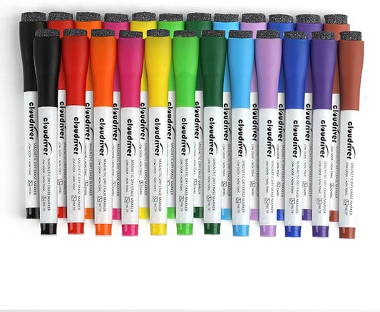 cloudriver Magnetic Dry Erase Markers, 24 Pack Whiteboard Markers - 12 Fine Tip And 12 Chisel Tip, 12 Colors Low Odor Dry Erase Marker With Eraser Cap
