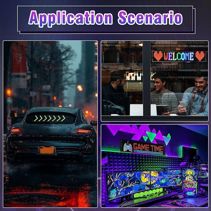 Programmable LED Sign,Scrolling Flexible Advertising Digital Signs,LED Car Sign,Control by Bluetooth APP Control,DIY Design Text, Patterns, Animations