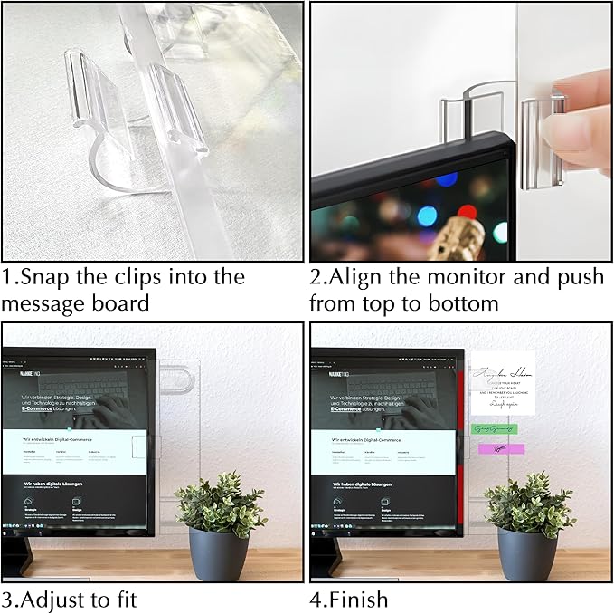 Keenjorika 2PCS Multifunctionnal Monitor Documents Holder, Clear Acrylic Board with Clips, Desktop Message Board for Office with Sticky Note