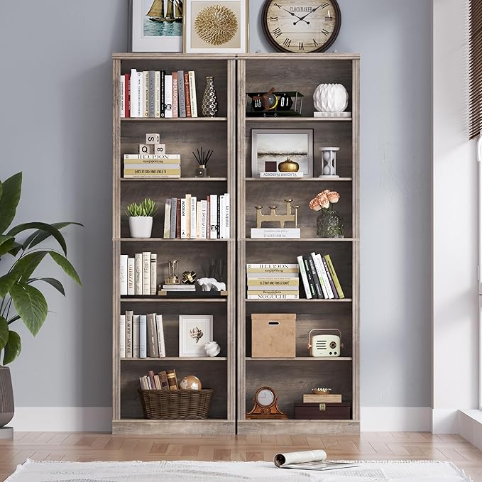 BORNOON 75" Tall Bookshelf, 6-Tier Floor Standing Bookcase with Adjustable Shelves, 24" Wide Open Storage Shelf, Modern Display Organizer for Home Office, Living Room, Bedroom, Study