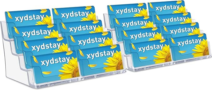 Acrylic Business Card Holder for Desk,4-Tier Clear Plastic Display Stand with 8 Pockets, Holds 400 Cards,ldeal for Office & Workspace Organization,2 Pack