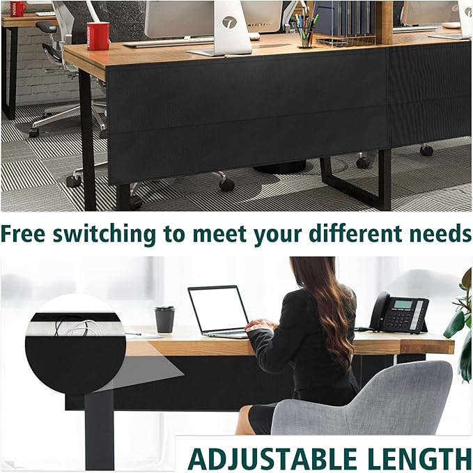 EcoBrisa 60" Under Desk Privacy Panel with Cable Management Organizer Sleeve Self-Adhesive Modesty Panel for Cord Organizer Pockets and Desk Skirt for Home Office or Standing Workstation