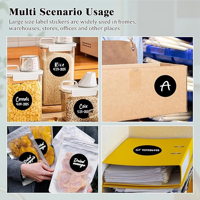 3 Inch Round Colored Dot Stickers, 2000 PCS, 4 Rolls in Dispenser Box - Black Circle Color Coding Labels Dot Labels for Office, Home, Inventory Organizing