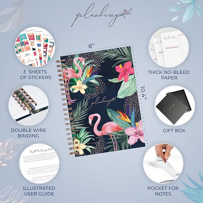 PLANBERRY Large Hourly Schedule Planner Premium – Undated Organizer for Productivity, Time Management & Budget, 8x10.4″ (Rose Flamingo)