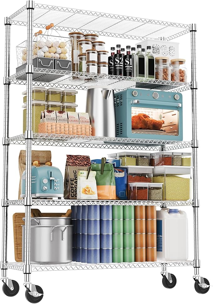 M MZG 5 Tiers Shelf 1750 lbs Steel Storage Shelving Utility Shelving Unit Steel Organizer Wire Rack for Home,Kitchen,Office,Garage Chrome 17.7" D x 47.2" W x 76.8" H