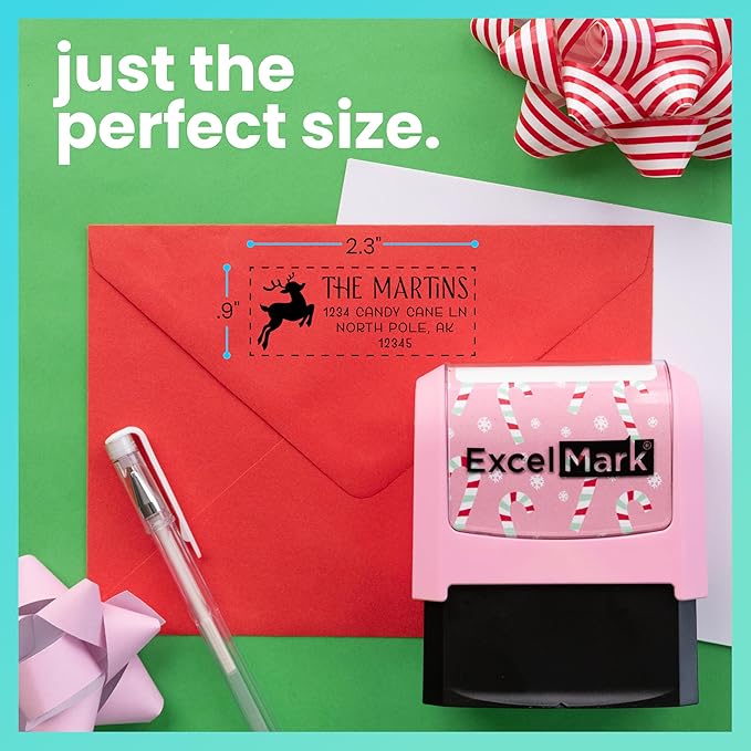 ExcelMark Address Stamp - Custom Return Address Stamp with Elegant Designs, Vibrant Colors & Patterns – Perfect for Mail, Invitations & Gifts (Holiday)