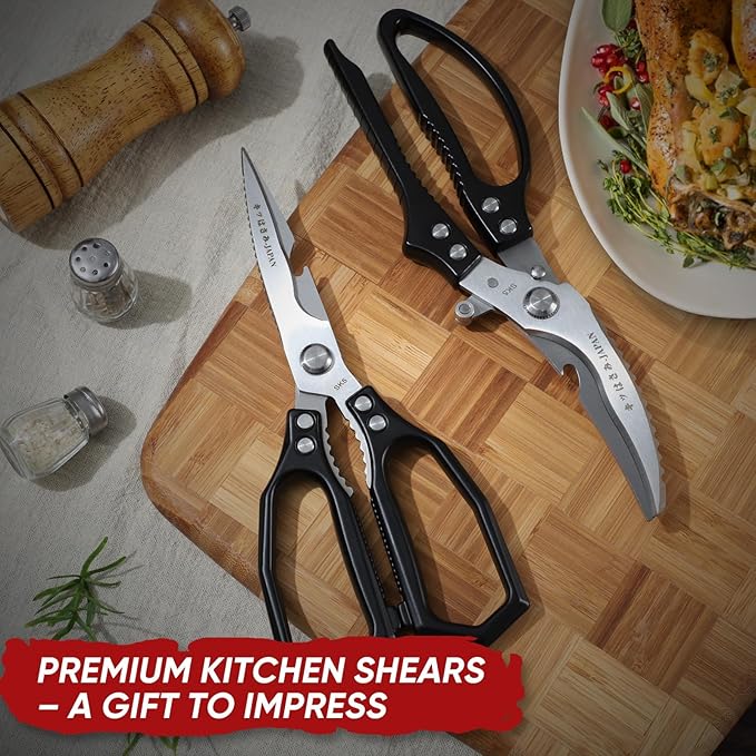 TIVOLI Kitchen Scissors Set Black,Japanese Stainless Steel Kitchen Shears for Food, Heavy Duty Poultry Shears, Food Scissors for Meat,Chicken Bones and Turkey,Ideal Gift