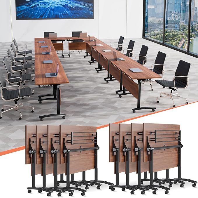 Conference Table,55.1''Folding Conference Room Table for 4-12 People,Mobile Flip Top MeetingTraining Table with Different Coulor and Styles for Offices, Classrooms,Meeting Room (8, 47.2''D)
