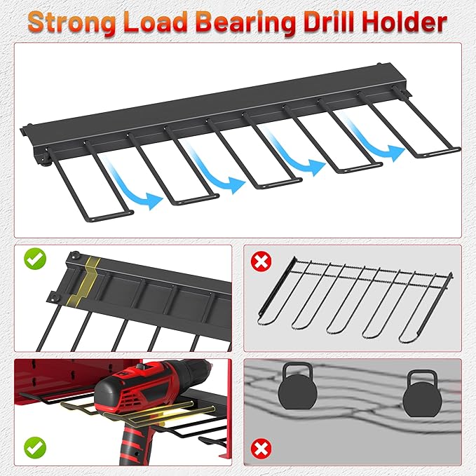 CFMASTER Power Tool Organizer Wall Mount with Charging Station - Heavy-Duty Cordless Drill Holder,Adjustable Tool Storage Rack for Garage,Workshop,Wall-Mounted Tool Organizer Gifts for Fathers Day
