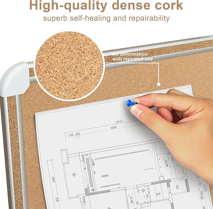 Cork Bulletin Board, 48 X 32 Inches Cork Strip Frame Message Vision Board, Large Wall Mounted Notice Memo Pin Board with 28 Push Pins