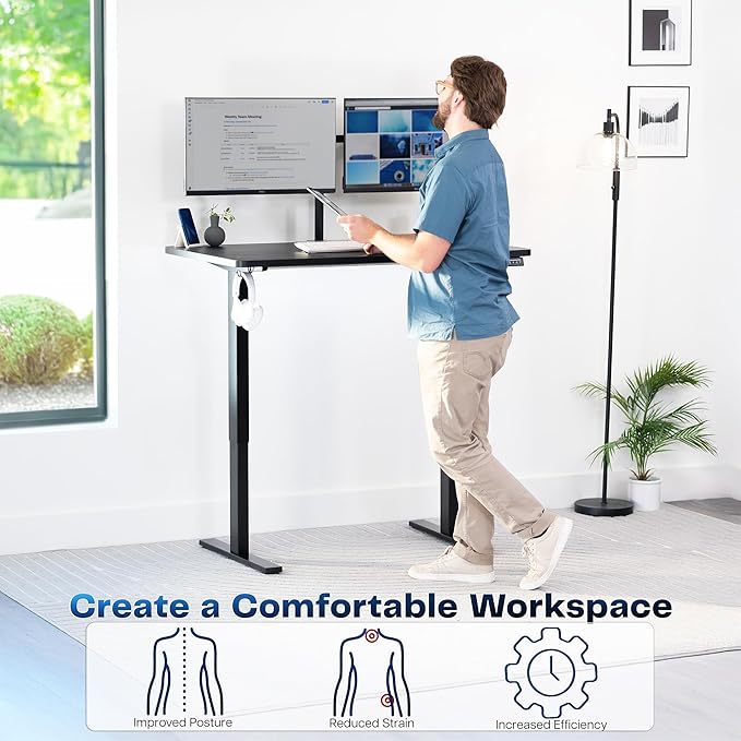VIVO Electric 48 x 30 in Standing Desk, Memory Height Adjustment, 1B Series, Holds 220 lbs, One-Piece Black Top, Black Frame, DESK-KIT-1B5B
