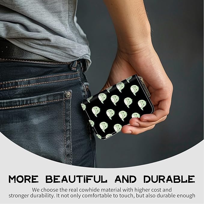 BWEGRHE Cute Credit Card Holder with Zipper, Cute Dinosaurs RFID-Blocking Card Case Small Wallet for Women Men, Multi-slot Card Organizer Case Travel Accordion Wallet