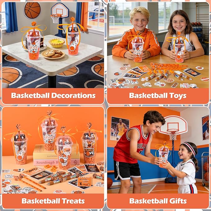 LiYiQ 247 Pcs Basketball Party Supplies Return Gifts for Party, Student Stationery Gifts from Teacher Rewards Prizes, Pencil Erasers Notebooks Stickers for Basketball Classroom Birthday