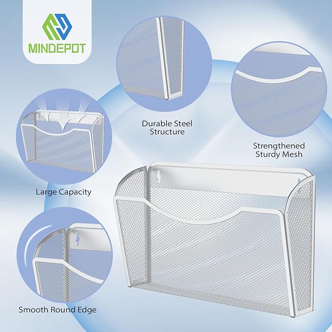 MINDEPOT Wall File Organizer,Hanging Wall Mounted File Folder Binder Holder Mail Organizer for Office,Home and School Supplies
