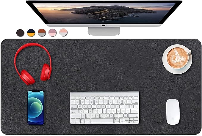 SUJAYU Dual Sided PU Leather Desk Pad, Mouse Pad, Office Desk Mat, Non-Slip Laptop Desk Pad, Waterproof Desk Writing Pad for Office and Home (31.5" x 15.7", Black)