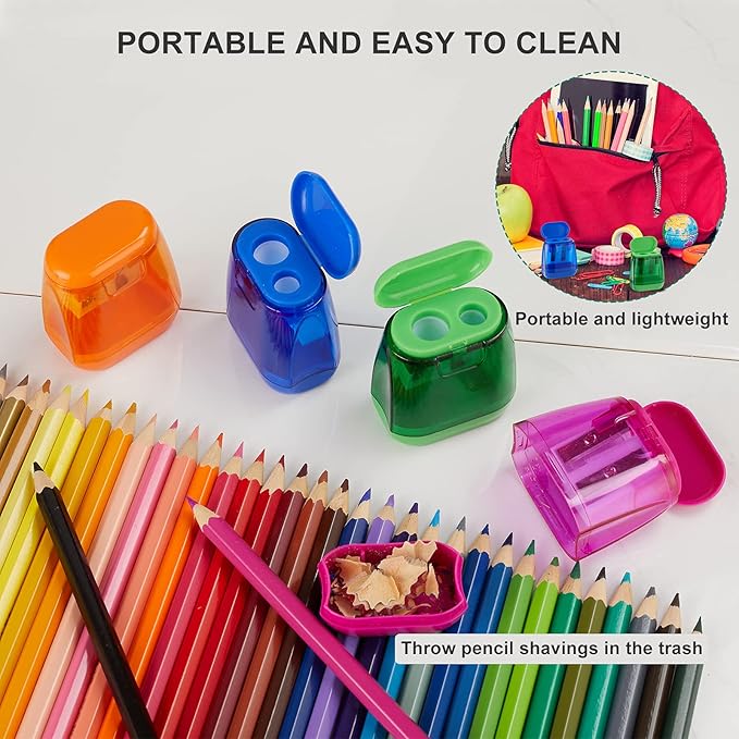 Sonuimy Pencil Sharpeners, 4 Pcs Pencil Sharpeners Manual,Dual Holes Compact Colored Handheld Pencil Sharpener for Kids with Lid Adults Students School Class Home Office (Covered)