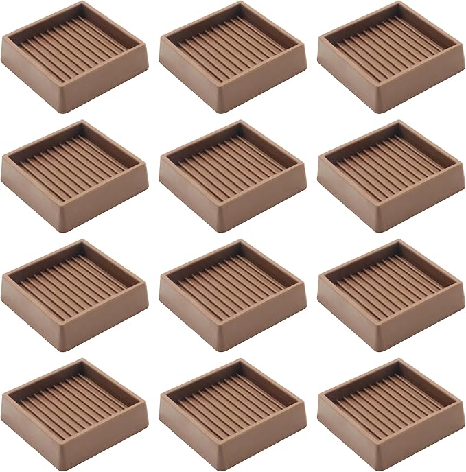 VOCOMO 2X2 Rubber Caster Cups, Non Slip Furniture Pads, Anti-Slip Gripper, Anti Skid Furniture Feet, Anti Slide Floor Protector for Bed Couch Table Chair Stoppers - 12 Pack, Brown