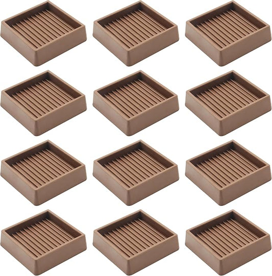 2.5X2.5 Rubber Caster Cups, Non Slip Furniture Pads, Anti-Slip Gripper, Anti Skid Furniture Feet, Anti Slide Floor Protector for Bed Couch Stoppers - 12 Pack Brown