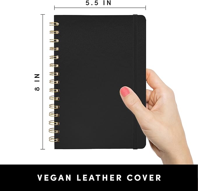PAPERAGE Lined Spiral Journal Notebook, (Black), 3 Pack, 160 Pages, Medium 5.5 inches x 8 inches - 100 GSM Thick Paper, Hardcover, Double-Wire Spiral Journal & Notebook