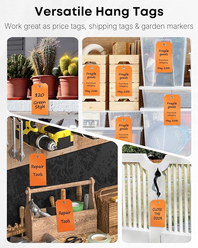 Uniclife 120 Pcs Orange Plastic Tags for Labeling 4.7"x 2 3/8" Plastic Shipping Tag with Wire Writable Waterproof Tag Price Tags with Reinforced Eyelet Blank Hang Label for Luggage, 4.7" L x 2 3/8" W