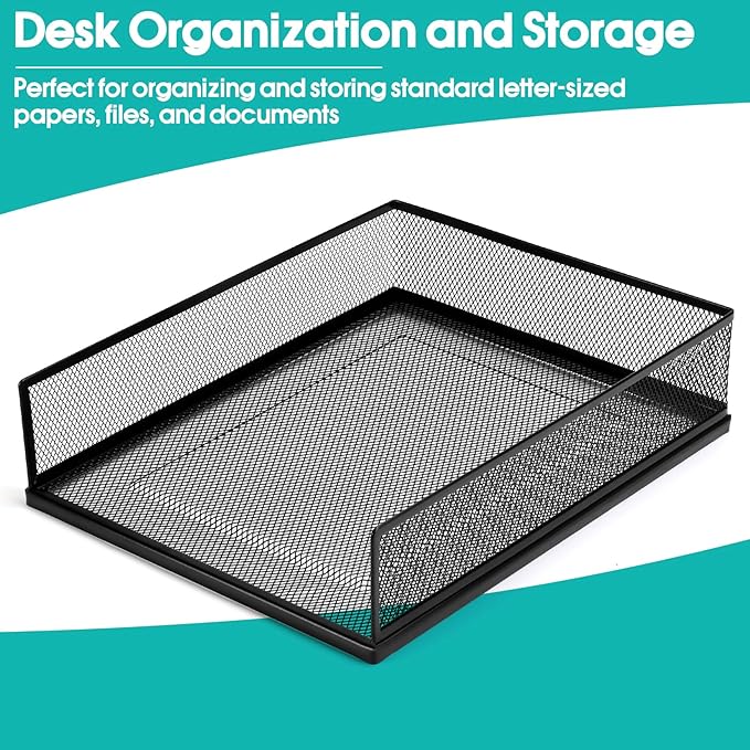 AZFUNN Wire Mesh Letter Trays Paper Tray Desk File Organizer, 2 Pack Stackable Metal Front-Load Documents Tray for Office Supplies File (Lengthways)