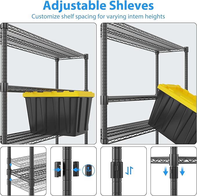 Homdox 4 Tier Heavy Duty Metal Wire Shelving with Wheels, 2400 lbs Capacity Garage Storage Rack, Rolling Industrial Storage, Adjustable Commercial Shelves for Kitchen, Warehouse, 18"x60"x72", Black