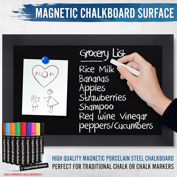 HBCY Creations Rustic Black Magnetic Wall Chalkboard, Small Size 11" x 17", Framed Decorative Chalkboard - Great for Kitchen Decor, Weddings, Restaurant Menus and More! … (11" x 17")…